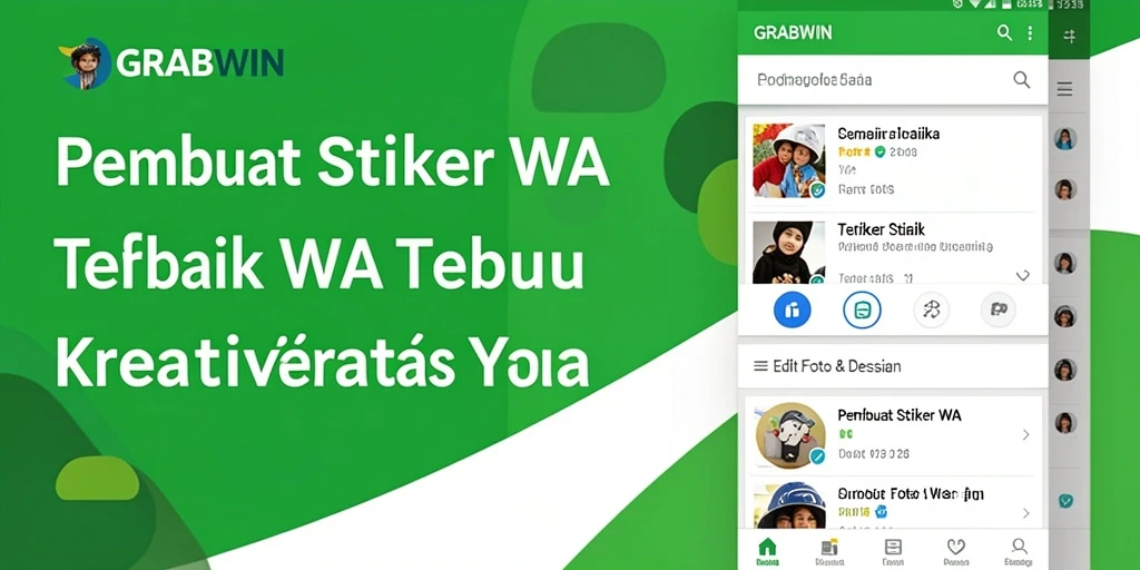 Screenshot GRABWIN menunjukkan antarmuka pembuat stiker yang menarik dan mudah digunakan.