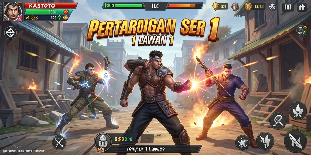 Tampilan antarmuka KASTOTO dalam pertarungan 1 lawan 1 yang mendebarkan.