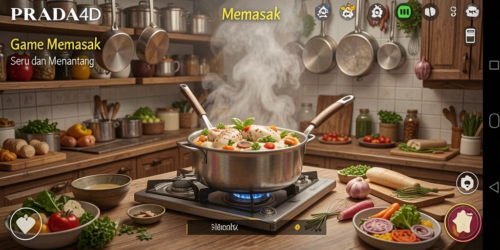 Tampilan antarmuka permainan memasak PRADA4D yang menarik.