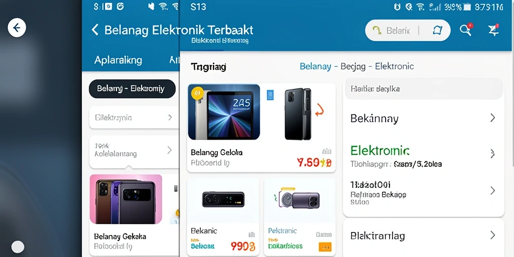 Screenshot S13 menampilkan antarmuka belanja elektronik yang bersih dan menarik.